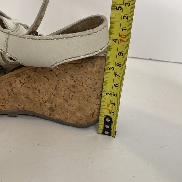 Fly London Shoes Womens 38 7.5 8 Cream Beige Leather Cork Wedge Platform Sandals - Picture 13 of 13